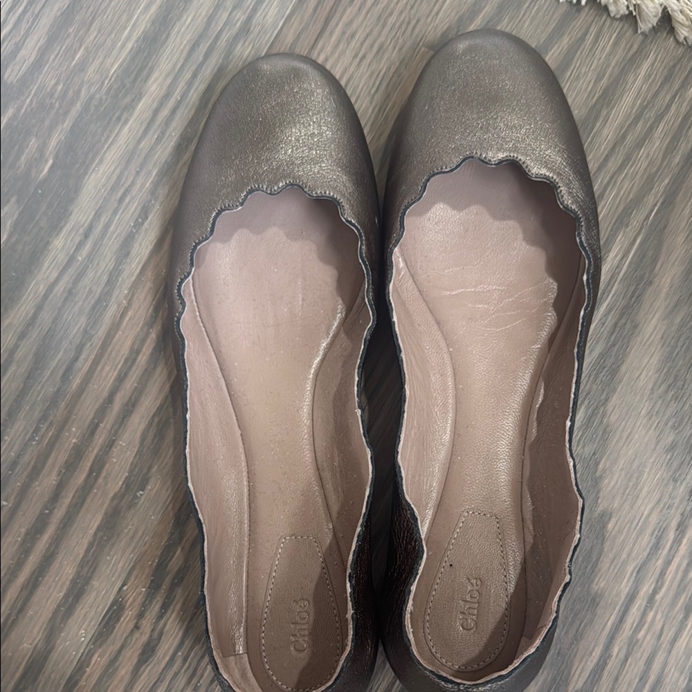 Chloe Metallic Scalloped Ballet Flats